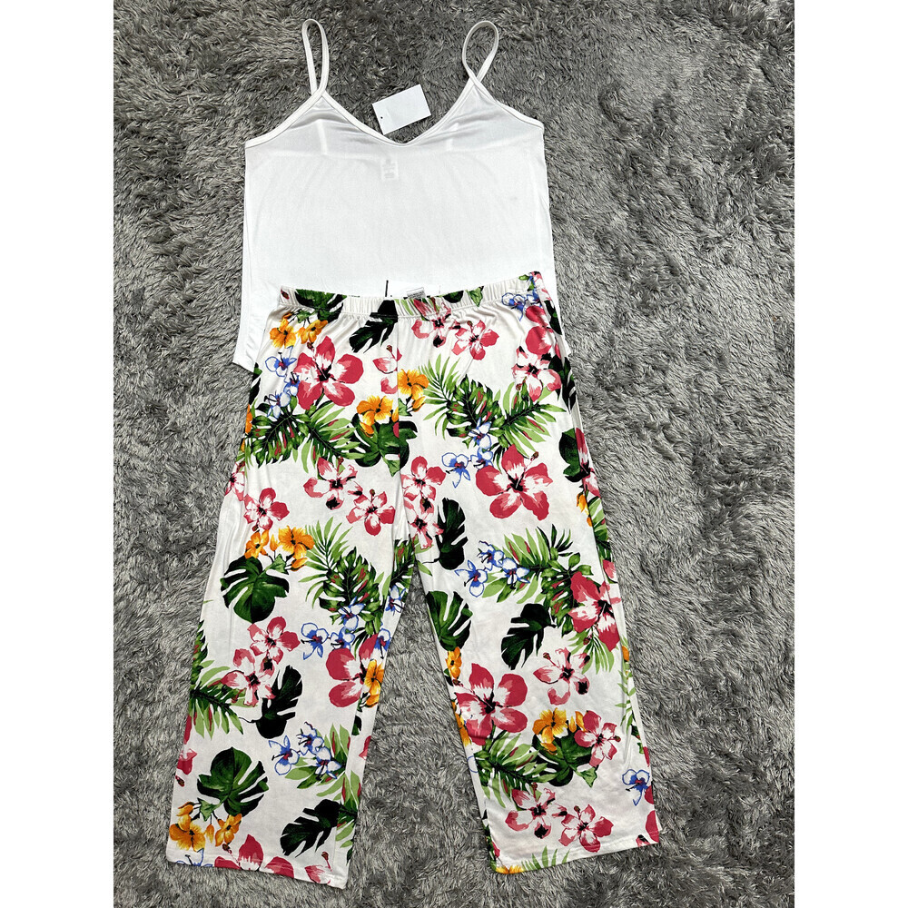 Cozy Rozy PJ Camisole & Pants 2-Piece Pyjama In White Tropical Print Size L - Picture 2 of 8